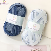 Fil de crochet durable fait main pour la confection de sacs DIY, style vieilli, bleu clair, en bandes de tissu denim doux pour t-shirts