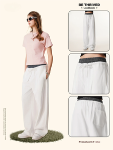 Mỹ mùa hè nặng thể thao phẳng quần Giữa eo rộng chân giản dị thiết kế thẳng đàn hồi eo trung tính thời trang nam - Product Image 3