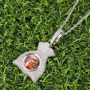 Gioielli Hip-Hop <span class=keywords><strong>medaglioni</strong></span> di memoria pendenti ghiacciati CZ Cubic Zirconia foto collana borsa <span class=keywords><strong>per</strong></span> soldi collana con ciondolo immagine personalizzata - Product Image 5