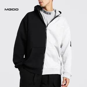 MGOO לבן ושחור חצי לרכוס קפוצ 'ון גברים פיצול 1/2 צבע סוודר כיס קדמי כושר נים