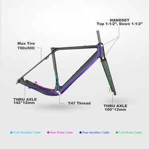 Cadre <span class=keywords><strong>de</strong></span> vélo <span class=keywords><strong>de</strong></span> route en <span class=keywords><strong>carbone</strong></span> T1000 avec frein à disque 700x50C, axe <span class=keywords><strong>de</strong></span> pédalier T47, <span class=keywords><strong>tige</strong></span> <span class=keywords><strong>de</strong></span> <span class=keywords><strong>selle</strong></span> Endurance 27,2 mm, finition mate pour vélo <span class=keywords><strong>de</strong></span> gravier - Product Image 6