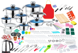 <span class=keywords><strong>Set</strong></span> <span class=keywords><strong>di</strong></span> <span class=keywords><strong>Pentole</strong></span> a <span class=keywords><strong>Induzione</strong></span> in Acciaio Inox con Coperchio in Vetro Blu, 300/200/180/150/130/110/80 Pezzi - Product Image 2