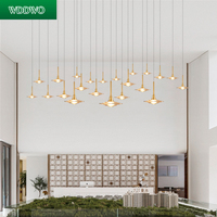 Lustre suspendu LED moderne de luxe personnalisable, doré, petit et long, avec protection oculaire, hauteur réglable, garantie 3 ans, pour villa et duplex