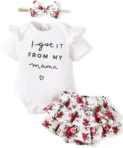 Sơ Sinh Bé Gái Quần Áo Romper Shorts Set Floral Mùa Hè Trang Phục Dễ Thương Bé Quần Áo Cô Gái