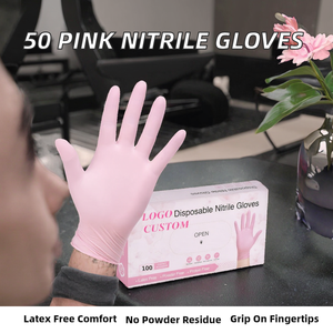 50 paires de gants de sécurité en nitrile jetables roses texturés 3 mil, sans latex, conformes EN ISO 374, sans poudre, pour la beauté, en boîte - Product Image 2