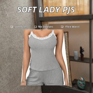 Pyjamas en tricot confortables pour femmes avec taille élastique, style classique, tissu doux, jolis pyjamas d'été pour femmes - Product Image 2