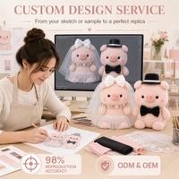 Adorable ensemble de peluches cochon pour couple de mariage avec voile de mariée et mini chapeau noir, animal en peluche doux et mignon pour cadeau de Saint-Valentin