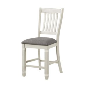 Juego DB de 2 sillas de comedor de altura de mostrador de madera blanca antigua tapizadas en tela texturizada Muebles elegantes - Product Image 1