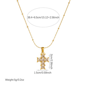 Cross Necklace Gold Plated Stainless Steel Prong Setting Diamond Pendant Clavicle Chain Daily Wear Gift - Product Image 4