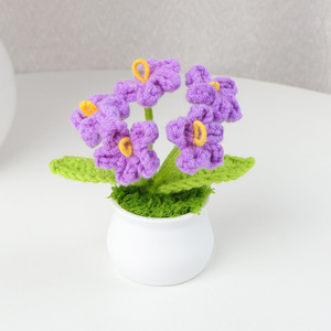 Hand Knitted Wool Forget Me Not <b>Small</b> Potted <b>Flower</b> <b>Artificial</b> Desk Ornament for Home Office Wedding Decor Photo Prop - Product Image 4