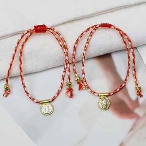 Lucky <b>Red</b> String <b>Bracelet</b> with 18-carat Gold-plated Virgin Mary Pendant - Product Image 3