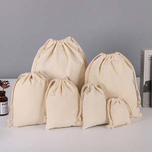 Sacs en coton beige avec cordon de serrage 10*12 cm, avec cordon en jute, petit sac cadeau anti-poussière avec cordon de serrage - Product Image 3