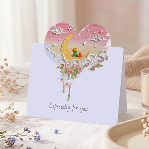 Biglietto d'auguri 3D a tema Cuore in stile pittura a olio, stampato a quattro colori, con Piccolo Principe, Notte Stellata, Fiori di Ciliegio e Montagna - Product Image 3
