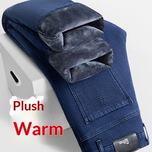 <span class=keywords><strong>Jeans</strong></span> Casual da <span class=keywords><strong>Uomo</strong></span> a Vita Alta, Gamba Dritta, con Fodera in Pile Ispessito, Resistenti al Freddo e all'Usura - Product Image 1