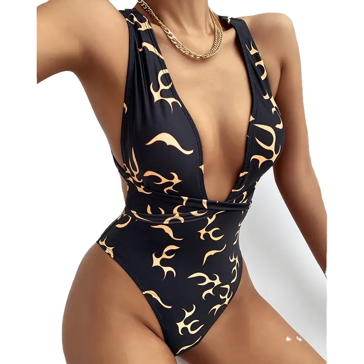 2023 Luxury Sexy Bathing Suit High Waist Beachwear Black Cross Back Swimwear Women One Piece Swimsuit