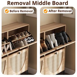 AJUNION Freestanding <strong>Shoe</strong> <strong>Storage</strong> Organizer Cabinet <strong>Rattan</strong> Wood <strong>Shoe</strong> Rack Cabinet <strong>Storage</strong> with 4 Flip Drawers - Product Image 4