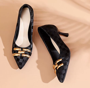 Vente en gros d'usine, escarpins à bout pointu à carreaux pour femmes, talons élégants de créateur de haute qualité - Product Image 4