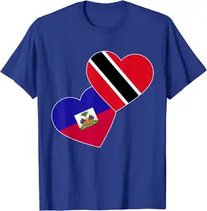 Oem Wholesale Haiti Flag Trinidad And Tobago Heart T-Shirt Print On Demand Quick Dry Stretchy Short Sleeve Top With lower Price