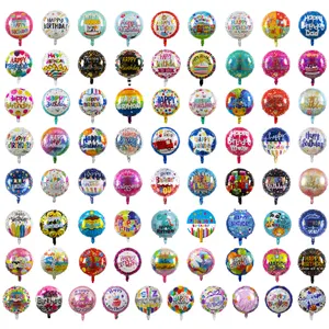 Vente en gros de ballons de joyeux anniversaire à l'hélium de 18 pouces ballons gonflables en mylar de forme ronde pour décoration de ballons imprimés