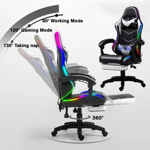 Chaise de jeu vidéo de massage, dossier haut, inclinable, chaise de joueur avec lumières LED RVB, haut-parleurs <span class=keywords><strong>Bluetooth</strong></span>, musique, chaise de jeu avec repose-pieds - Product Image 1