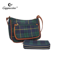 Tas Dompet Kanvas Mewah untuk Wanita Merek Terkenal Tas Tartan Desainer Muda dengan 3 Kantong Resleting