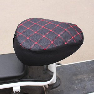 <b>Round</b> Winter Leather Seat Covers For Electric Scooters Black With Red Stitching Warm <b>Cushion</b> Protective Pad - Product Image 1
