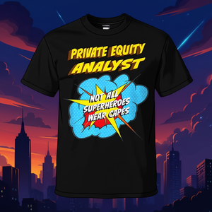 T-shirt da uomo nera con design a tema supereroe per analista di private equity, taglia media - Product Image 3