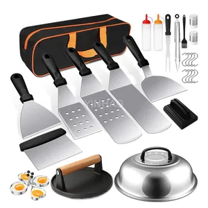 Complete BBQ Grill Set For Men Women Spatulas Scraper Basting Cover And Burger Smasher 17Pcs Flat Top Griddle Accessories Kit