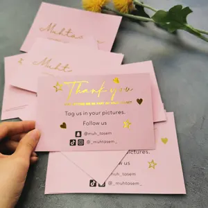 Cartão de visita personalizado do luxo de 100 pçs, eco-amigável rosa com impressão de folha de ouro/cartão postal/cartão de casamento/cartão de agradecimento