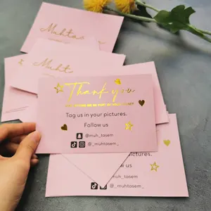 Lage Moq 100Pcs Eco Vriendelijke Luxe Custom Roze Met Goud Folie Afdrukken Visitekaartje/Ansichtkaart/Bruiloft Kaart/Bedankjes Kaart