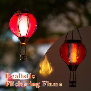 Lanterna <span class=keywords><strong>solare</strong></span> di vetro impermeabile con fiamma tremolante e fonte di luce a LED per <span class=keywords><strong>giardino</strong></span> appesa Design ispirato a mongolfiera - Product Image 5