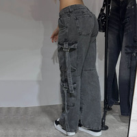 Produsen Jeans Logo Kustom Celana Jeans Cargo Wanita Fashion Streetwear Celana Jeans Denim Berkualitas Tinggi untuk Wanita