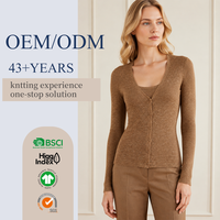 Cardigan en cachemire mélangé de luxe sur mesure pour femme, coupe ajustée, col rond côtelé, pour l'automne et l'hiver, idéal pour le bureau