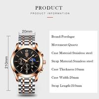 Montre Poedagar 829 en acier inoxydable/cuir, simple, résistante à l'eau, pour homme, style business, avec date.