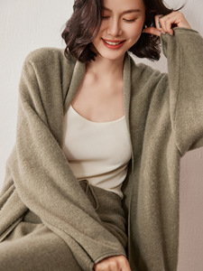 WS13 <strong>Women's</strong> Solid Cashmere Suit Set Slimming Knit Sweater Cardigan Casual Pants Wide-leg Loungewear Set Breathable - Product Image 4