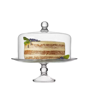 Sunyo 8 Inch 10 Inch Wholesale High Quality Handcrafted Clear Glass Eco-Friendly Oven Safe Wedding <b>Cake</b> <b>Stand</b> and Cover - Product Image 1
