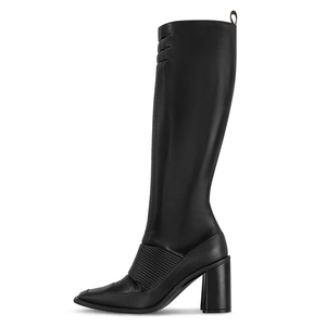 Classic High Chunky Heels Long Booties Front Sewing Side Zipper <b>Shoes</b> Women Square Toe Knee High Boots - Product Image 2