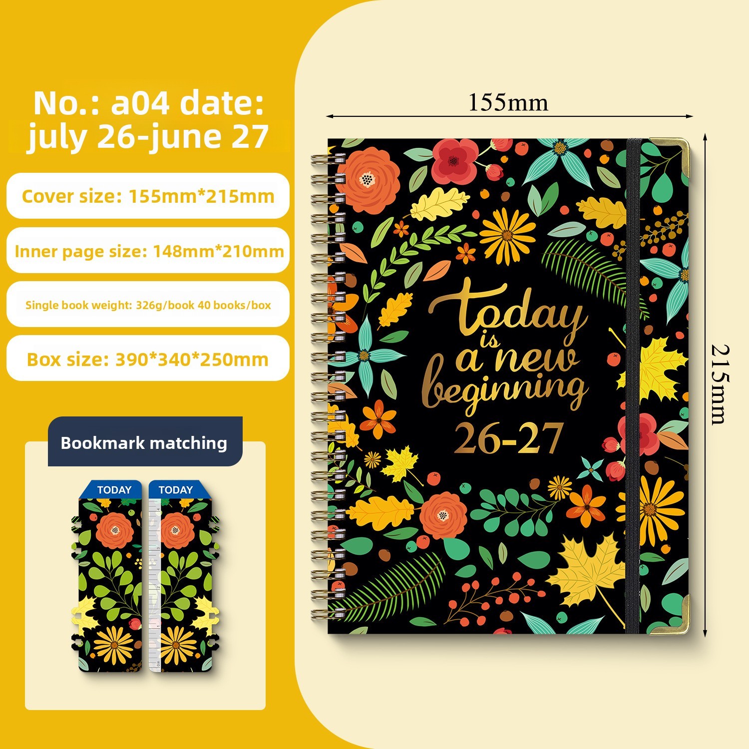 Custom <strong>2026</strong>-2027 A5 English Spiral Planner <strong>Notebook</strong> Daily Journal Wire-O Schedule Book 142 Pages