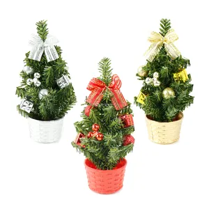 Kunstlicher PVC Weihnachtsbaum Kunststoff Tischplatte Zierbaum 8 Zoll Silber Weihnachtsbaum Topf Baum mit Schleifenknoten Dekor