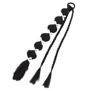 Cola de caballo trenzada con lazo, de fibra sintética resistente al calor, trenzas dobles tejidas a mano con lazos de colores para cualquier forma de rostro. - Product Image 5