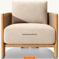 Fauteuil de salon moderne en teck tressé à la main, dossier ergonomique, ensemble de mobilier d'extérieur pour cour et hôtel, bois naturel non traité
