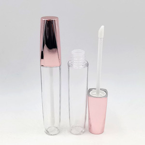 Tubes de gloss à lèvres en plastique vides 18 ml PETG transparent avec capuchon rose électroplaqué à vis, emballage cosmétique pour maquillage - Product Image 1