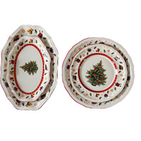 Service de table en céramique vintage de luxe léger pour Noël, assiettes exquises pour le thé de l'après-midi, le dessert et le petit-déjeuner, coffret cadeau