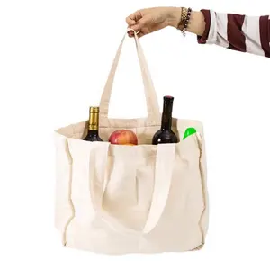 华豪重型平白面料大型可重复使用杂货定制gots棉购物手提袋酒袋
