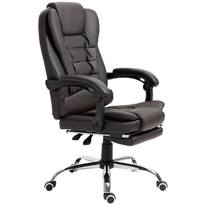 HOMCOM Executive <b>Office</b> <b>Chair</b> High Back PU Leather <b>Reclining</b> <b>Chair</b> with Retractable Footrest Padded Armrest Coffee - Product Image 1