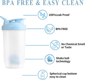 Botellas Mezcladoras de Proteínas Pequeñas de 500 ml con Asa, Libres de BPA, con Bola Mezcladora para Batidos de Proteínas y Bebidas Pre-Entrenamiento - Product Image 3