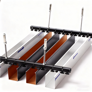 Modern Natural Wood Grain Strip <strong>Metal</strong> Aluminum Ceiling <strong>Grid</strong> with Smoke-Proof Feature for Dining Hall - Product Image 1