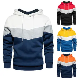 Casual Sport Clothing Color Block Pullover Hoodies Hooded Custom Line Men Long Sleeve Polar Fleece Sweatshirt