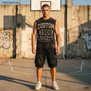 <span class=keywords><strong>Camiseta</strong></span> <span class=keywords><strong>sin</strong></span> <span class=keywords><strong>Mangas</strong></span> Personalizada para Hombre, Estilo Hip Hop Urbano, 100% Algodón Lavado, Diseño Desteñido, Impresión DTG, Corte Regular, Ecológica - Product Image 2