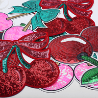 Patchs brodés personnalisés Saint-Valentin à sequins et nœuds cerises, thermocollants pour sacs, vestes, chapeaux - Vente en gros
